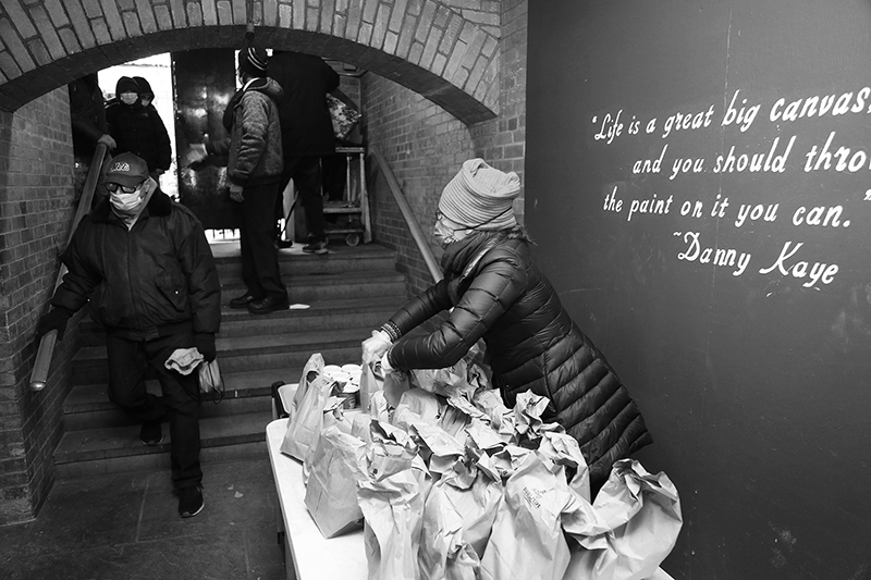 Soup Kitchen : St Luke's Lutheran Church : Hell's Kitchen : 2020 : Food Lines : Seventh Day Adventists Help the Needy : Streetlife : New York City : Times Square : Richard Moore : Photographer : Photojournalist